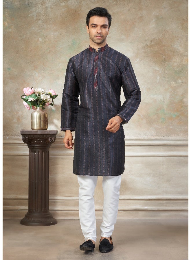 OUTLUK Navy Blue Silk Kurta for Men - Image 1